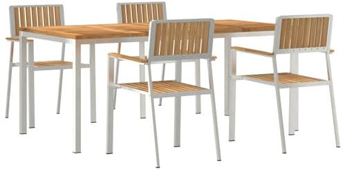 vidaXL Garten Essgruppe 5 pcs Braun Teak-Massivholz, Garten und Terrasse, modernes Essensemble, für gesellige Runden, rostfreies, Freizeitmöbel