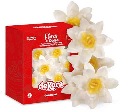 dekora – Fiori commestibili per torte – 10 margherite in cialda, 7 cm – Senza zucchero, glutine e lattosio – Decorazioni commestibili per Cupcake, Matrimonio, Compleanno, Battesimo