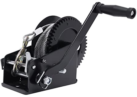 Handwinde 3500lbs, Seilwinde mit 10m Polyester Seilzug, Kohlenstoffstahl, 3-Gang-Ratsche, Handseilzug für Fahrzeuge und Boote