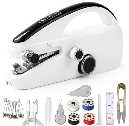Handheld Sewing Machine, Mini Electric Handy Sewing Machine, Quick Portable Mending Machine, perfect for Beginners Sewing Curtain DIY Fabric Cloth Jeans Pet Clothes Home Travel Use(Black)