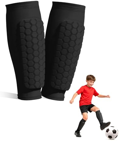 Ouxonix Kids Shin Pads for Football, Boys Football Shin Guards with Sleeve | Breathable lightweight slip-in shin pads with sleeve for kids ages 6-12. Ideal for football training and youth soccer.