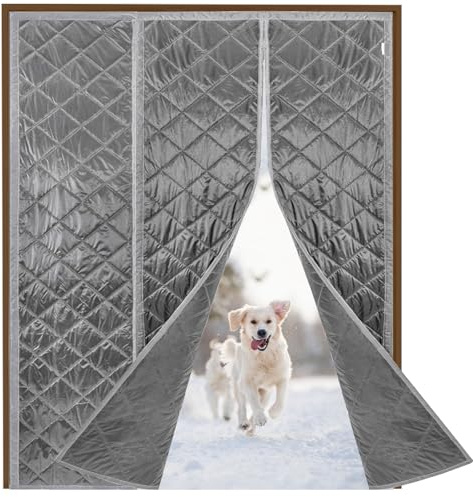 FYHDSH Thermo Türvorhang Kälteschutz, Magnetischer Wärmeschutzvorhang für, Winddichte Thermovorhang Tür, Winter Verdickter Türvorhang, für Balkontür Haustüren, 120x180cm, grau