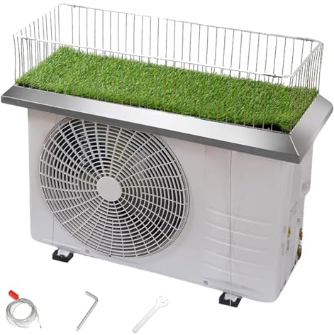 Protection Climatiseur Exterieur, Cache Climatiseur Exterieur Abri en Acier Inoxydable avec Tapis de Gazon Artificiel et Clôture, Isolation Phonique(105x45cm/41x18in)