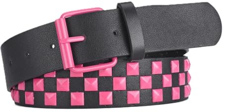 AGUTALITHIC Damengürtel Bunter Nietengürtel Punk Rock Vierkantniete PU-Ledergürtel Mit Glänzender Pyramiden Rollschnalle(105cm/41, Pink)