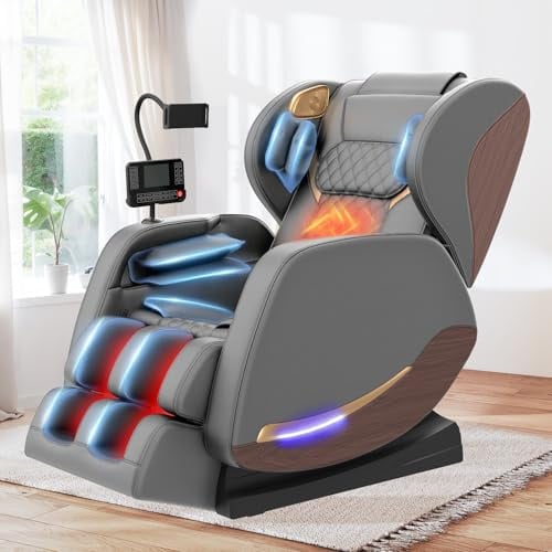 yewglen Ganzkörper Massagesessel mit Wärmefunktion,14 Ganzkörper-Massagerollen,8 Airbags,Schwerelosigkeit,Bluetooth-Lautsprecher,12 cm verstellbare Fußstütze,Touchscreen-Controller(PU-Leder schwarz)