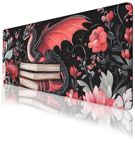 Dragon Desk Pad Mouse Pad Cartoon Flowers Fantasy Magical Books Mouse Pad Large Mousepad Extended Laptop Keyboard Mat Gaming Desk Pad Mouse Mat