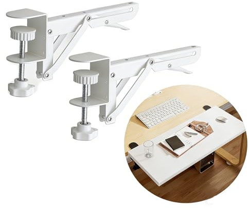 Under Desk Keyboard Tray Support Bracket Adjustable Desktop Extension Board Stand Clamp-on Keyboard Holder Arm Rest Tray Extension Plate Support Rack for Desk, NO Board/Tray, 1 Set (Style01-White)