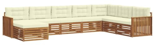 vidaXL Sofagarnituren 8 pcs Natur und Creme Massivholz Akazie, Garten Lounge, modernes Outdoor Sofa, strapazierfähiges sectional, Terrassenmöbel für Bequeme Sitzgelegenheiten