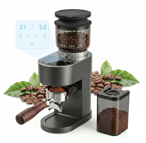 Bostar Moulin à café électrique avec 60 niveaux de mouture, écran tactile LED, moulin à café pour expresso, café filtré, presse française, 1-12 tasses, réglable de 1 à 20 s
