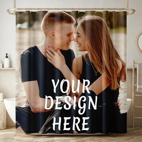LIUPECUST Rideau de Douche Personnalisé avec Photo/Texte,Rideau de Douche en Tissu à Séchage Rapide, Anti-Moisissure et Imperméable avec 12 Crochets en C pour Salle de Bain,Toilettes,Hôtel