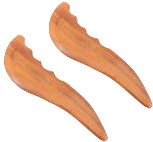 HOODANCOS Set 2 Pezzi Tavoletta Gua Sha in Legno Marrone, Strumento per Massaggio Drenante Facile da Impugnare per Bellezza della Pelle e Rilassamento Muscolare