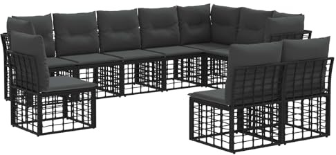 vidaXL Outdoor-Sofagarnitur Schwarz Polyester, Stylisches Outdoor-Sofa-Set, Poly-Rattan-Couch, wetterfestes Gartenmöbel, für gemütliches Sitzen im Freien