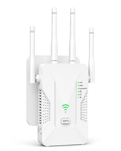 2026 WiFi Extender Booster, 4 Powerful Antennas Covers 5500 Sq.Ft and 50 Devices, Internet Extender - with Dual Ethernet Ports, Quick Setup, Home Wireless Signal Booster, UK Plug (White)