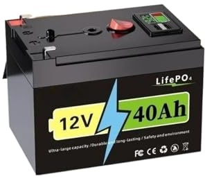 12V 20Ah 40Ah 60Ah 80Ah 100Ah LiFePO4 Lithium Battery for Solar Energy Fish Finder Power Wheel Lighting Boat Home RV Battery(40000mAh (Charger))