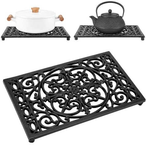 2 Pack Heavy Duty Cast Iron Trivets for Hot Pots and Pans, Decorative Rectangle Trivet Mats Heat Resistant Pot Holders for Kitchen Dining Table Countertop Protection (2pack 24.5x16.5 x1.6cm)
