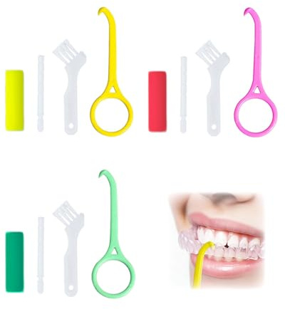 LOZTBUE Extracción Alineadores Dentales 3 Piezas Kit Herramienta Removedor para Ortodoncia Invisible con Ganchos, Seguro y Fácil Usar para Cuidado Bucal Diario(Amarillo, verde, rosa)