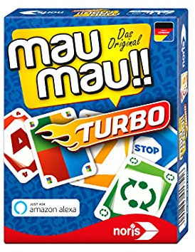 Noris 608131751 Mau Mau Turbo, Kartenspiel - spielbar mit Amazon Alexa, mehrfarbig