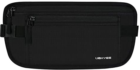 UBAYEE Cintura Portasoldi Nascosta con Protezione RFID per Uomo e Donna, 3 Tasche, Invisibile, Impermeabile, Nero