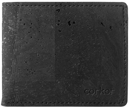 Corkor Kork Passcase Geldbörse - Nicht-Leder Bifold Wallet - Herren Geldbörse - RFID blockierend, veganes Leder - umweltfreundlich-schwarz, Schwarz, Small, Faltbare Brieftasche