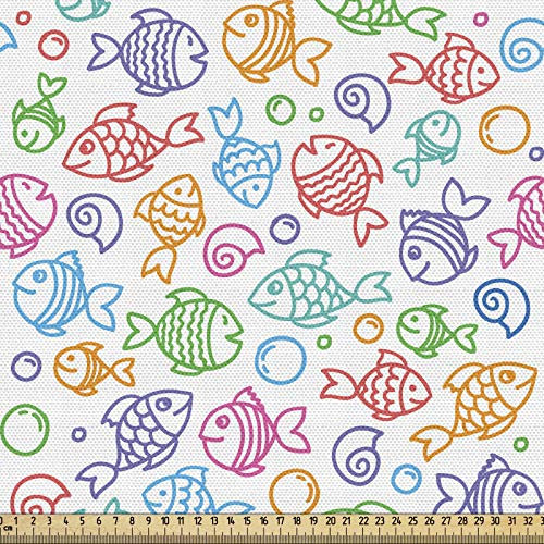 ABAKUHAUS Fisch Gewebe als Meterware, Lustiges Fisch Aquaic Motiv, Schön Gewebten Stoff für Polster und Wohnaccessoires, 1M (148x100cm), Pastel Mehrfarbig