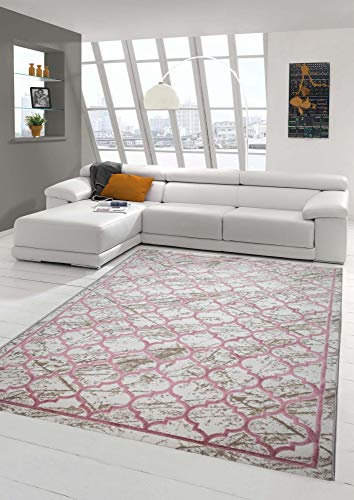 Teppich-Traum Moderner Designer Teppich marokkanisches Muster in beige rosa Größe 120x170 cm