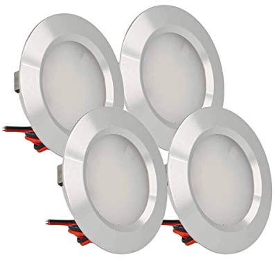 LEDLUX 4 Piezas Mini Led Downlight Redondo Delgado 3W DC 12V 24V Agujero 50mm Para Luces Cocina Baño Camper (Plata, 3000K)