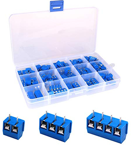 Greluma morsettiera a vite per PCB da 100 pezzi,passo 5 mm,2 pin,3 pin e 4 pin,300V 16A.blu(85×2 pin,10×3 pin,5×4 pin)