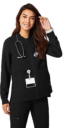 FIGS Bellery Scrub Jacke für Frauen — Stilvolle und klassische Passform Bomberjacke mit 7 Taschen und 4-Wege-Stretch - Schwarz - Klein