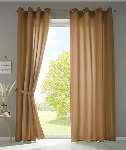 Gardinenbox 2er Set Vorhänge Schal Ösen »Berlin« HxB 245x140 cm Taupe Blickdicht Microsatin Lichtdurchlässig Uni Matt, 20405N2