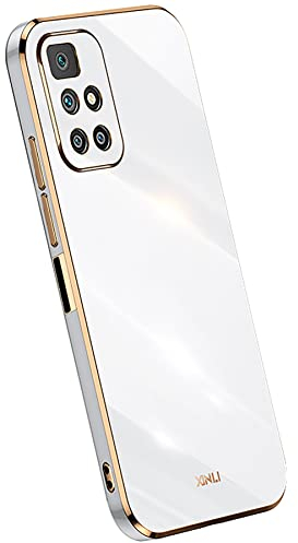KEYYO Schutzhülle für Xiaomi Redmi 10 | Redmi 10 2022, Schutzhülle, weich, TPU, Silikon, Beschichtung mit goldfarbenem Rand, ultradünn, Weiß