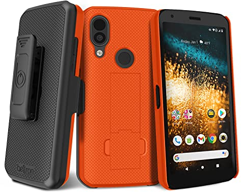BELTRON Case with Clip for CAT S62 T-Mobile, CAT S62 Pro Unlocked, Heavy Duty Case with Swivel Belt Clip for CAT S62 - Features: Secure Fit & Built-in Kickstand (Safety Orange)