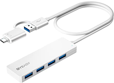 USB HUB, BYEASY USB C Hub zu USB 3.0 HUB mit 4 Port und 2 ft Kabel, Ultra Dünn Tragbarer USB Splitter für MacBook, Mac Pro/Mini, iMac, PS4, Surface Pro, XPS, PC, Flash-Laufwerk, Samsung und Mehr(Weiß)