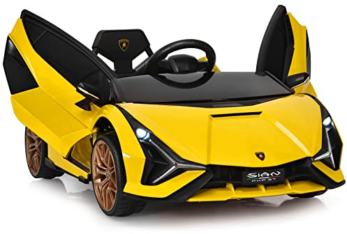 GOPLUS Kinder Elektroauto Lamborghini mit Fernbedienung, Kinderfahrzeug, Bluetooth USB & TF-Karte Schacht, Hupe & Musik, 3-5 km/h, Vorwärts & Rückwärts, für Kinder von 3-8 Jahre (Gelb)