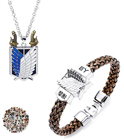 YouU Lot de 22 colliers d'anime Attack sur bracelet de cosplay Titan, autocollants pour fans d'anime et hommes et femmes