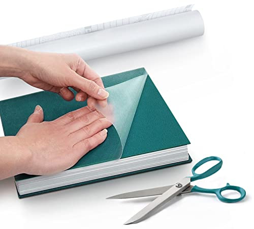BusyInk Book Cover Roll | Self-Adhesive Clear Sticky Packing Cover | Super Thin Durable Waterproof 25 Micron Craft Film | Ideal for School Books, University Essentials and Business (44.5cm x 3m)