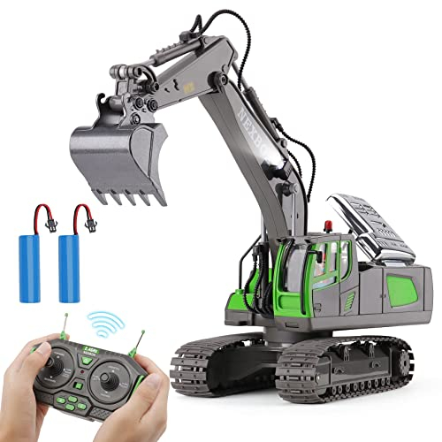 NEXBOX Jouets Pelleteuse télécommandée pour Enfants - Pelleteuse RC avec Pelle métallique, Rotation 680°, lumière et Effets sonores, Noël Cadeau Anniversaire Garçon 3+ Ans