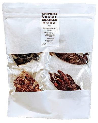 Pack de chile Chipotle, Árbol, Mora, Guajillo de Chili 100 g de México para salsas