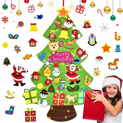 WEST STORY 3.3Ft Albero di Natale in Feltro per Bambini, DIY Set con 31 Ornamenti, Decorazioni Natalizie Da Parete Per Porte