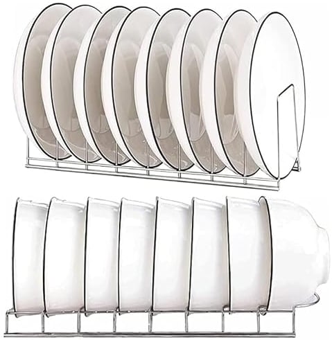 Sharharge 2Pack Plate Storage Rack & Drainer, Stainless Steel Organiser for Plates, Pot Lids & Bakeware (2Pcs/set)