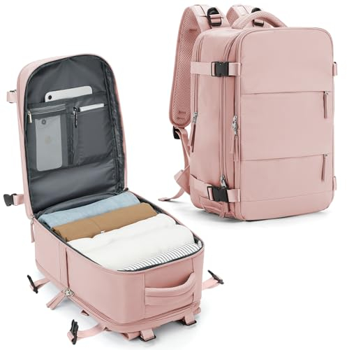SZLX Sac à Dos Voyage Cabine 40x20x25 Ryanair Bagage Cabine 40x20x25 pour Ryanair Sac de Voyage Bagage à Main Avion Femme Sac à Dos Ordinateur Portable Imperméable Sac à Voyage Homme 20L Rose