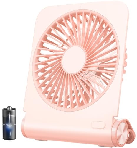 EasyAcc Ventilador de Mesa Pequeño, Mini Ventilador Silencioso USB Recargable 2000mAh con 4 Velocidades, 225° Plegable Portátil Viento Fuerte para Oficina, Camping y Viajes,Rosa