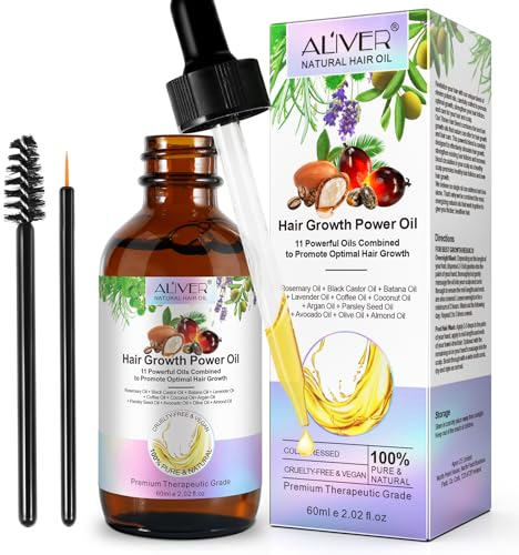 Schwarzes Rizinus-Rosmarin-Batana-ätherisches Öl für das Haarwachstum, 60ml 100% rein natürlich, biologisch, 11 kraftvolle, haarwachstumsstarke, gemischte, stärkende Öle für Haarpflege, Haut, Gesicht