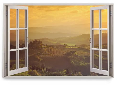 Paul Sinus Wandbild 120x80cm Fensterbild Toskana Landschaft Italien Sonnenuntergang Weinberge