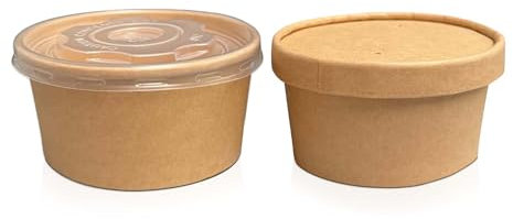 We Can Source It Ltd Round Kraft Sauce Portion Paper/Plastic Pot 7oz - Pack of 100 - with Plastic Lids