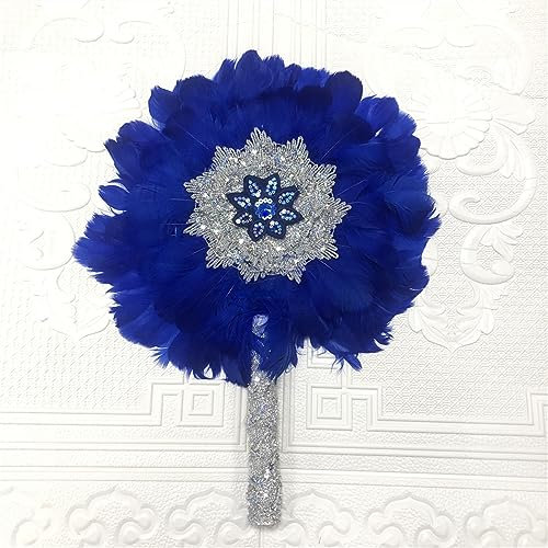 Folding Hand Fan, Handheld Fan Bamboo Hand Fan 1pcs Small Size African Goose Feather Hand Fan for Dance Mariage Wedding Decoration Hand Fan Blue Nigerian Feathers Fan Chinese Fan Handheld Fan Silk Fab