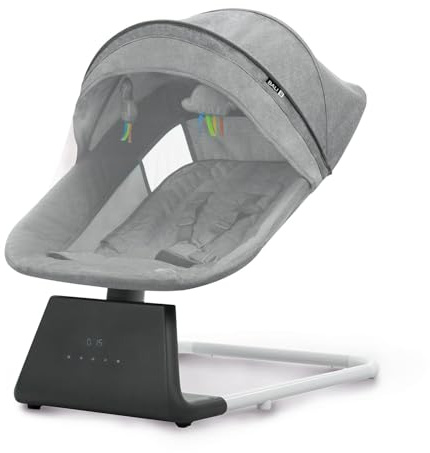 Asalvo Bali Hamaca, Hamaca bebé, Respaldo Reclinable, Vibración Relajante, Posición Fija y balancín, Arnés 5 Puntos, Plegable, Carga máxima 9 kg, Gris