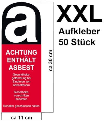Asbest Aufkleber XXL 50 Stück mit Warnhinweis 30 x 11 cm