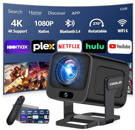 Proiettore Portatile 1080P HD, Mini Proiettore WiFi 6 Bluetooth 5.4 Videoproiettore Focus Elettronico Auto Keystone App Integrata, iOS/Android TV/Chiavetta TV/USB/Laptop