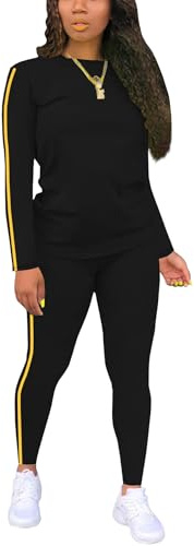 BNGPIKLY Climbing Lounge Sets for Women 2 Piece Sweet Streeywear Long Sleeve and Sweatpants BlackYellow S