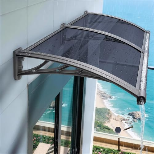 Vordach für Haustür mit Drainage Sink 80 x 280 cm,Transparent Polycarbonat Pultvordach,Kunststoff Halterung,5mm Dick Pultvordach,für Garage Balkon Fenster Haus,UV-Schutz vor Regen und Schnee